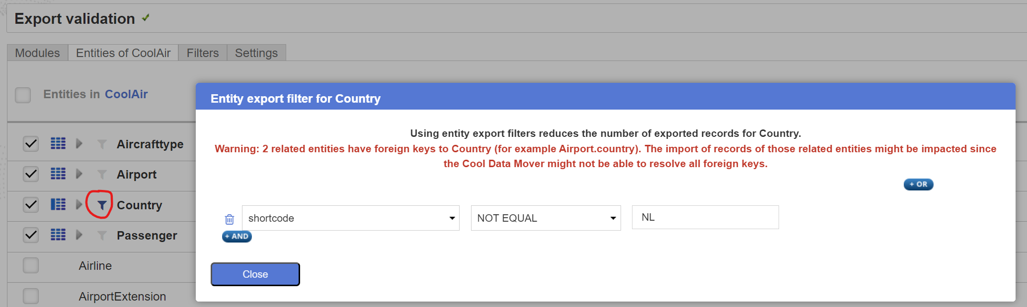 Export filtering in the Cool Data Mover - CoolProfs